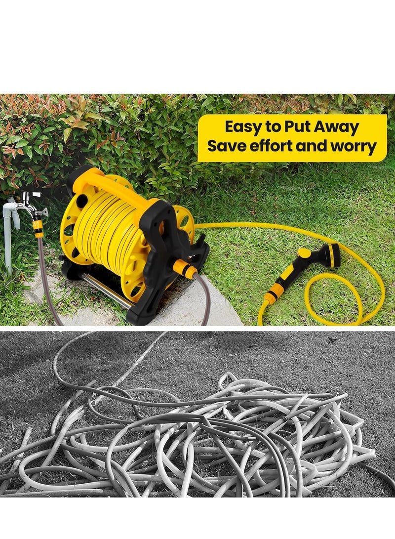 Arabest Water Hose Garden Hose Reel Set, 15M Garden Hose Reel Kit Water Hose Holder with 7 Types Water Gun of Spray Heads and 2M Hoses for Garden Watering and Car Washing ﻿  - Image 4