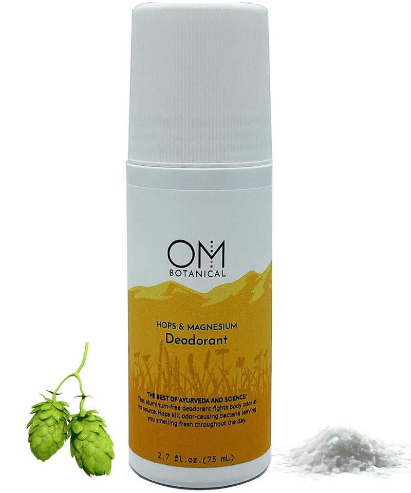 Aluminium Free Natural Deodorant For Men, Women | Organic Hops and Magnesium Body Odor Eliminator | Free of Baking Soda. Best Roll On Deodorant by OM Botanical