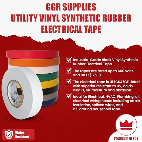 GGR Supplies T.R.U. EL-766AW Rainbow Pack General Purpose Electrical Tape 3/4" (W) x 66' (L) UL/CSA Listed core. Utility Vinyl Synthetic Rubber Electrical Tape (10 Pack) - Image 2