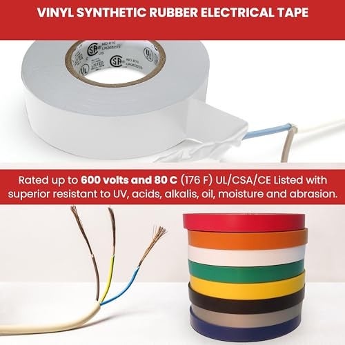 GGR Supplies T.R.U. EL-766AW Rainbow Pack General Purpose Electrical Tape 3/4" (W) x 66' (L) UL/CSA Listed core. Utility Vinyl Synthetic Rubber Electrical Tape (10 Pack) - Image 4