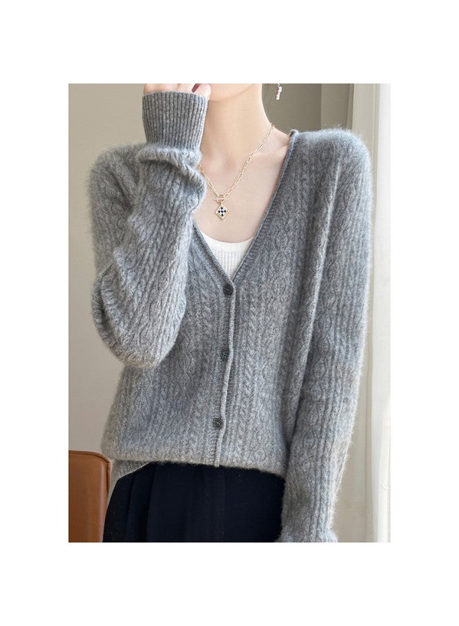 XINYANG Pure Wool Sweater Women V-Neck Rolled Edge Jacquard Lace Long Sleeve Knitted Top Autumn Knitted Cardigan - Image 4