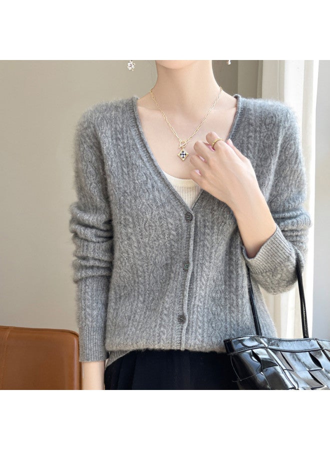XINYANG Pure Wool Sweater Women V-Neck Rolled Edge Jacquard Lace Long Sleeve Knitted Top Autumn Knitted Cardigan - Image 3