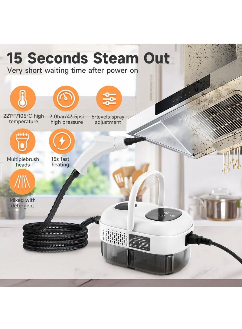 ايتي لايف منظف ​​بخاري، جهاز بخاري مضغوط بقوة ٢٥٠٠ واط للتنظيف، جهاز بخاري متعدد الاستخدامات للمنزل، منظف بخاري محمول، جهاز بخاري سريع التسخين للسيارة في ١٥ ثانية، منظف بخاري محمول للمطبخ والحمام والبلاط (أبيض) - Image 2