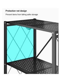 RollsTimi  3 Tier Foldable Standing Storage Rack Shelf Unit With Wheel for Kitchen Garage Home Closet Office Heavy Duty Shelves Black  - Image 3