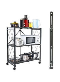 RollsTimi  3 Tier Foldable Standing Storage Rack Shelf Unit With Wheel for Kitchen Garage Home Closet Office Heavy Duty Shelves Black  - Image 2