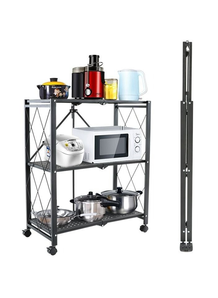 رولستيمي 3 الطبقة طوي المطبخ تخزين الرف وحدة الرف مع عجلة الأسود - Image 2