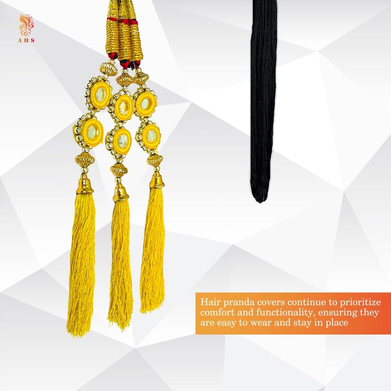 AHS Women's Long Braid Parandi Paranda Hair Accessory for Girls | Short & Long Hair Yellow Punjabi Parandi 30 Inches Ethnic - Image 5