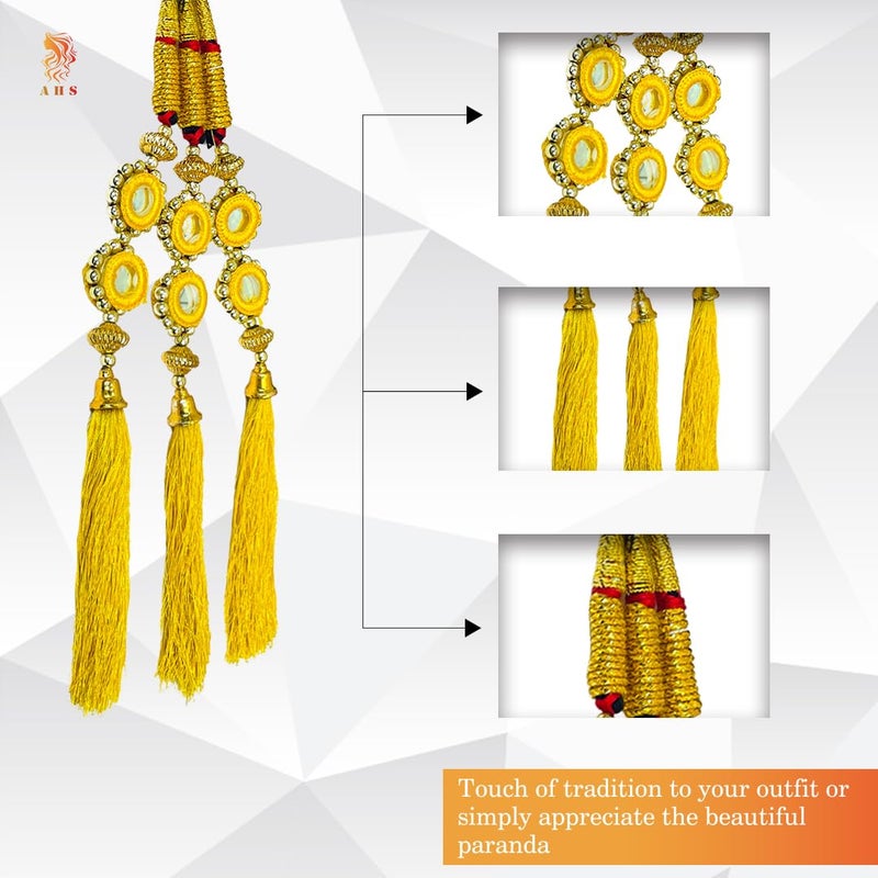 AHS Women's Long Braid Parandi Paranda Hair Accessory for Girls | Short & Long Hair Yellow Punjabi Parandi 30 Inches Ethnic - Image 4