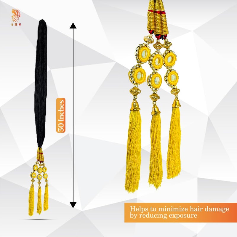 AHS Women's Long Braid Parandi Paranda Hair Accessory for Girls | Short & Long Hair Yellow Punjabi Parandi 30 Inches Ethnic - Image 2