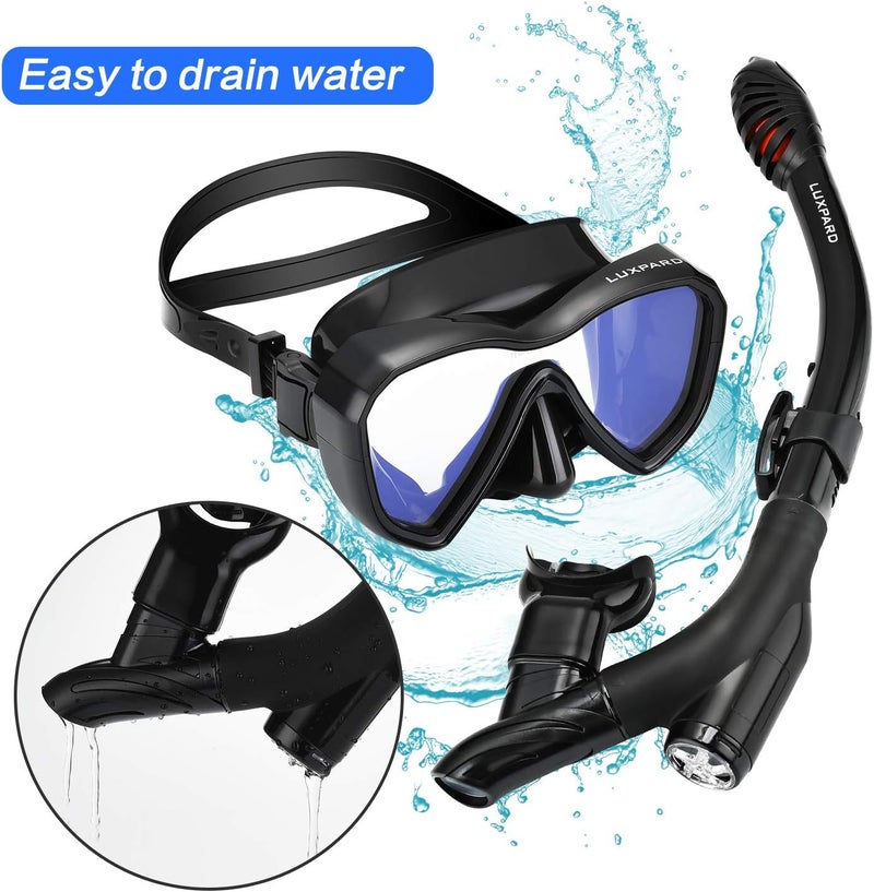 LUXPARD Snorkel Set, Anti-Fog Panoramic View Snorkel Mask and Anti-Leak Dry Snorkel Tube, Snorkeling Gear for Adults, Snorkel Kit Bag Included - Image 3