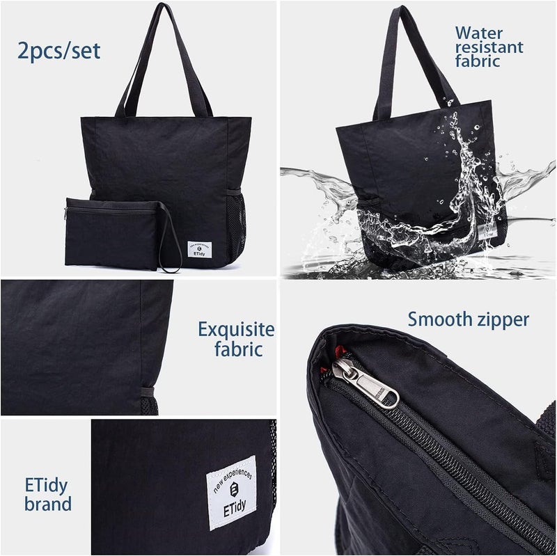 ETidy Large Capacity Foldable Tote Bag With Zipper Water-resistant SandproofWomen Beach Bag Handbag GymBag Travel ShoppingBag - Image 5