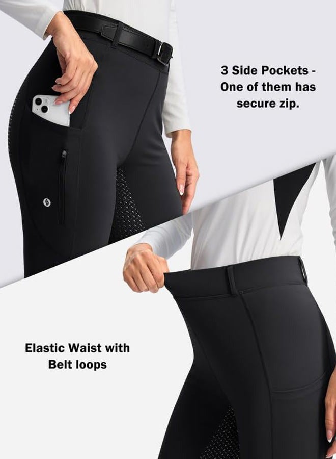 SANTINY Women's Horse Riding Pants Zipper Pockets Silicone Full-Seat Breeches Equestrian Schooling Tights for Women (Black_S) - Image 4