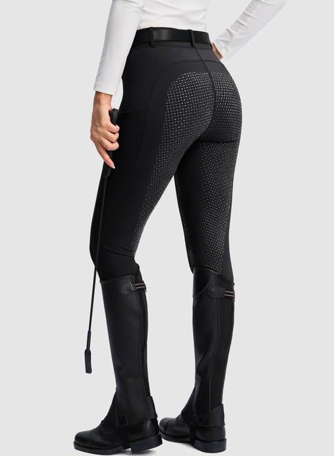 SANTINY Women's Horse Riding Pants Zipper Pockets Silicone Full-Seat Breeches Equestrian Schooling Tights for Women (Black_S) - Image 2