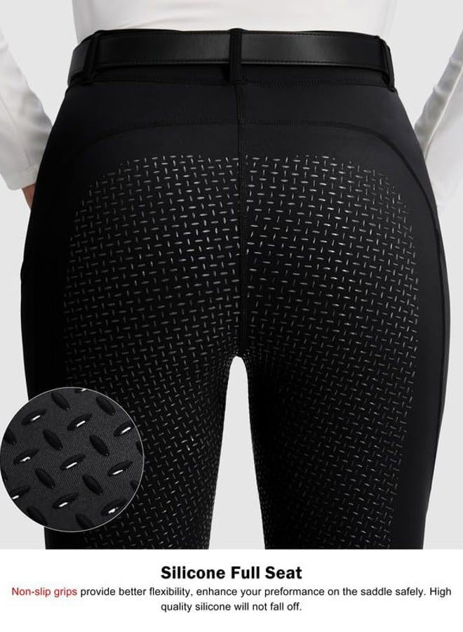 SANTINY Women's Horse Riding Pants Zipper Pockets Silicone Full-Seat Breeches Equestrian Schooling Tights for Women (Black_S) - Image 3