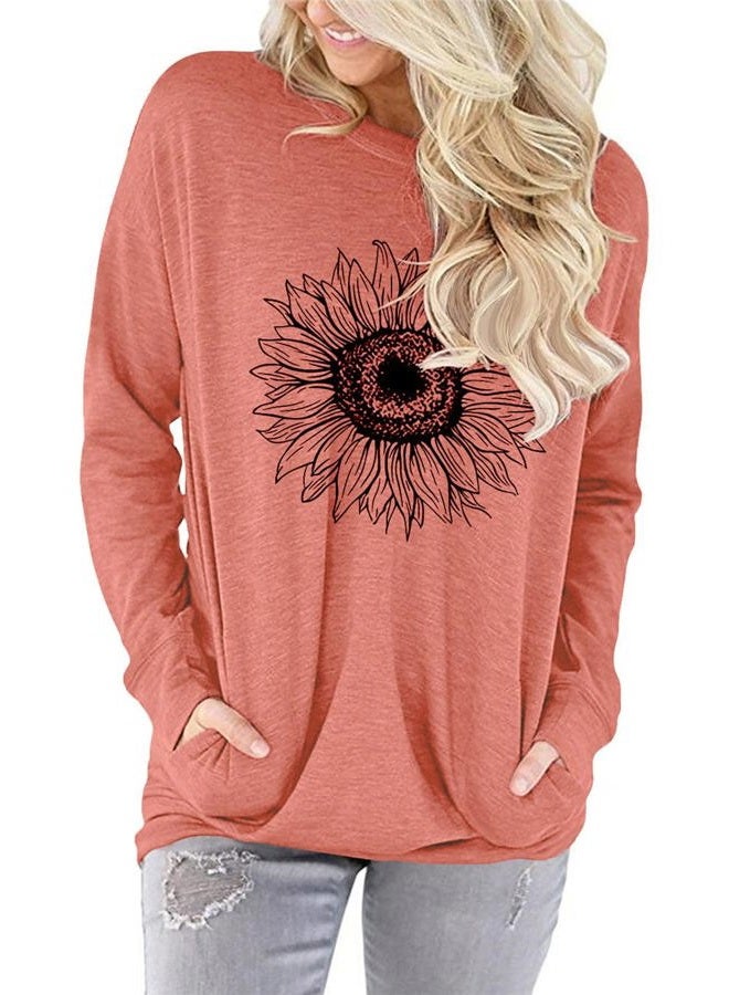 onlypuff Tunic Tops for Women Graphic Fashion Fall Tops Long Sleeve, D-sunflower Coral, S - Image 2