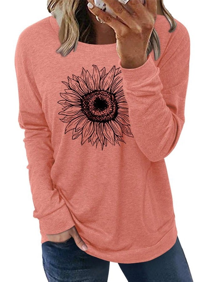 onlypuff Tunic Tops for Women Graphic Fashion Fall Tops Long Sleeve, D-sunflower Coral, S - Image 1