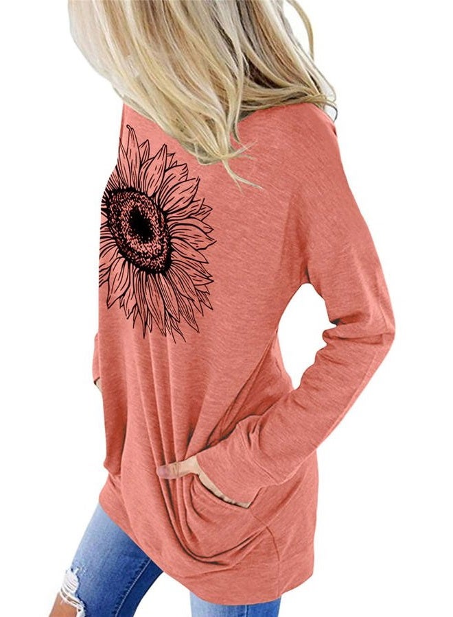 onlypuff Tunic Tops for Women Graphic Fashion Fall Tops Long Sleeve, D-sunflower Coral, S - Image 3