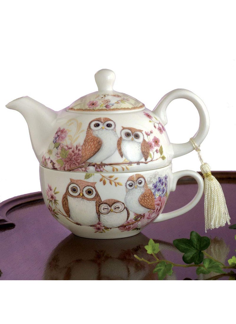 Bits and Pieces Bits and Pieces Home and Kitchen DcorTea for One Owls Porcelain Teapot and Cup  Adorable Owl Design with Delicate Tassel on Teapot Handle 