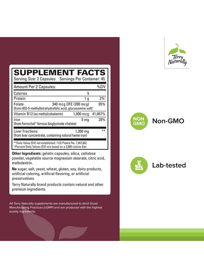 Terry Naturally تيري ناتشورالي كبد فركشنز - دعم التحمل والطاقة مع الحديد اللطيف - مكمل غذائي يدعم تكوين خلايا الدم الحمراء الصحية - مكمل الحديد لصحة الكبد - 90 كبسولة - Image 2