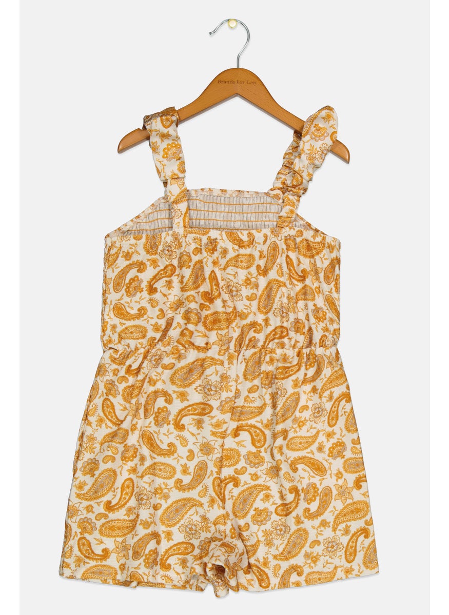 Speechless  - Kids Girl Paisley Print Sleeveless Romper, Golden Yellow - Image 1