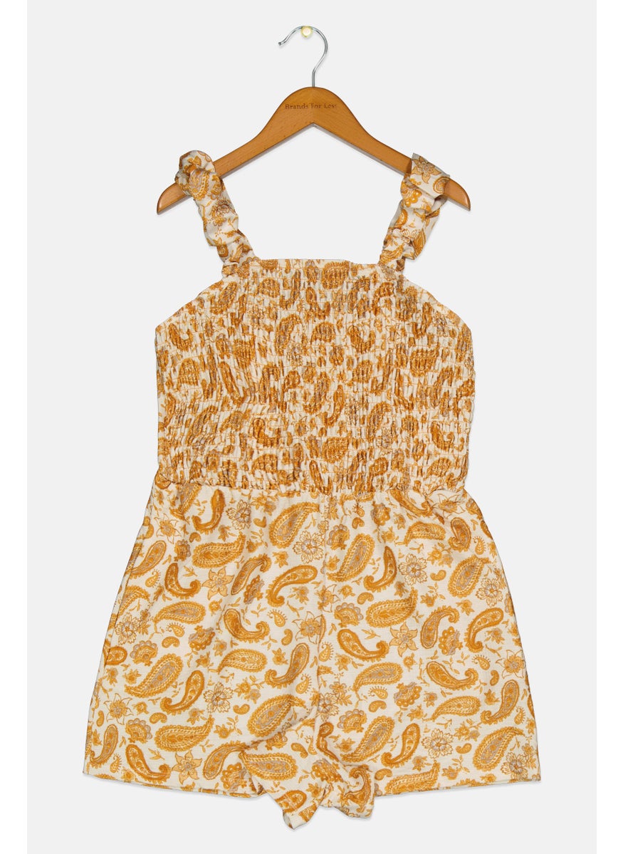 Speechless  - Kids Girl Paisley Print Sleeveless Romper, Golden Yellow - Image 1