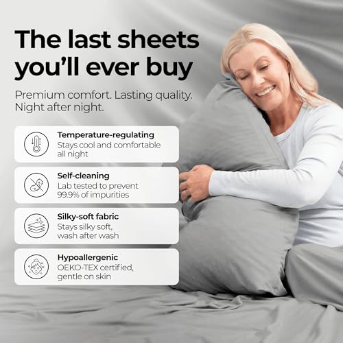 Silvery Silver Infused Bed Sheets Set - Ultra-Soft Temperature-Regulating Fabric with Self-Cleaning Technology™ that Stays Fresh 3X Longer for Hygienic Sleep - Image 2