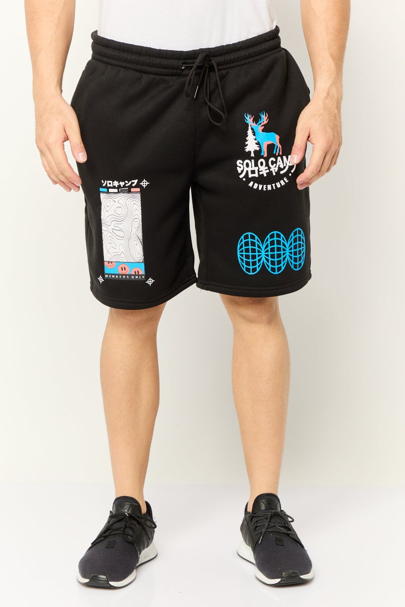 MEMBERS ONLY Men Graphic Drawstring Basic Shorts, Black - Image 1