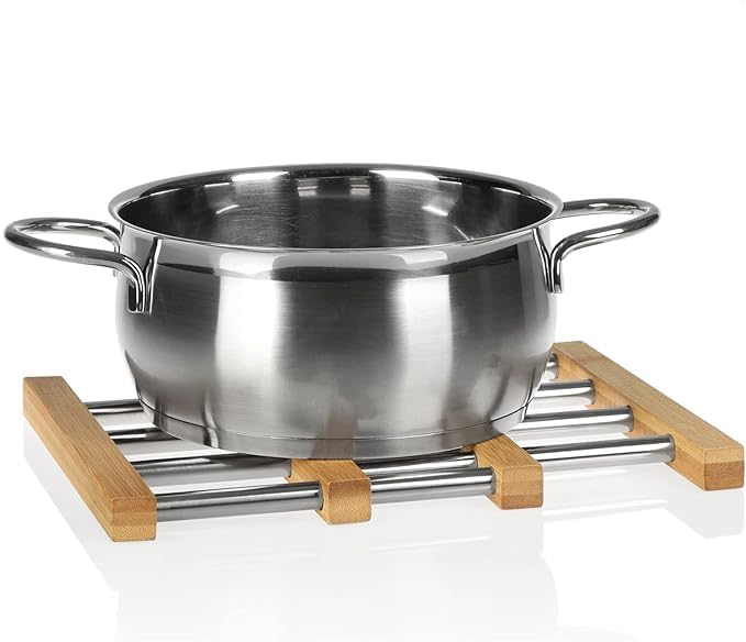 GLOWICK Extendable Cooking Pot Coaster, Stainless Steel Bamboo Table Mat Trivet Durable Thick Convenient Pot Mat Kitchen Dining Tableware Accessories - Instant Pots and Crock Pot Liners (1Pcs) - Image 5
