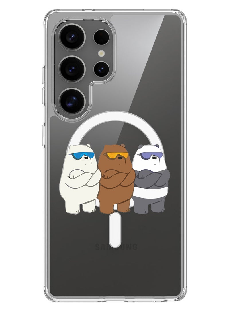 Theodor Magnetic Case for Samsung Galaxy S25 Ultra 6.9-inch Compatible with MagSafe Wireless Charging, Shockproof Phone Bumper Cover Bears Pose - Image 1