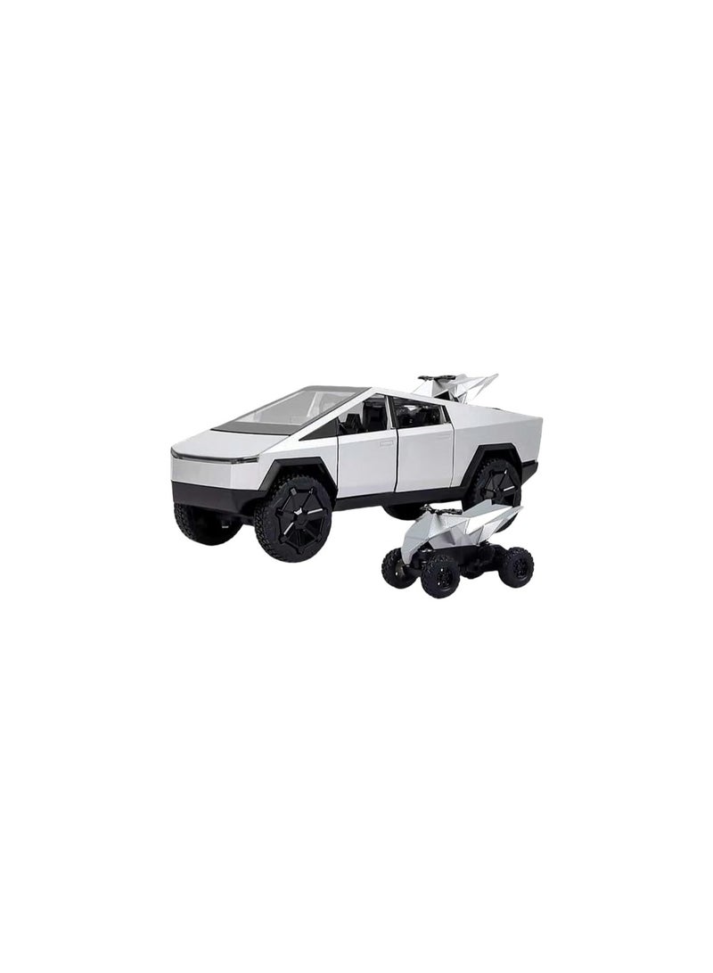 1:24 Silver Pickup Truck Off-Road Alloy Car Model Toy With Small Motorcycle Toy, Sound And Light Functions, Suitable As A Toy Gift, Collection, Decoration. - Image 1