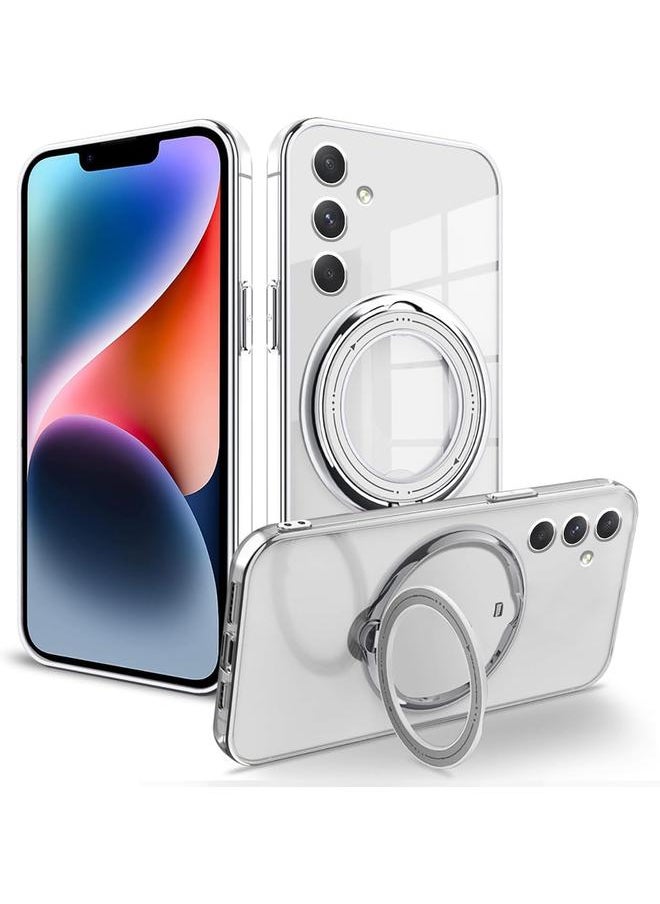 erorex Compatible With Samsung Galaxy A55 5G Case Clear Phone Cases Samsung A55 5G Silicone Cover With Kickstand Funda Accessories Shockproof Protective For Women Men Silver  - Image 1
