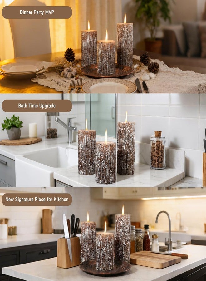 MOSROAD Classic Pine Tree Bark Texture Pillar Candles Set - Real Wax 3 Sizes (4", 5", 6" Tall) Rustic Decor Fireplace Candles, Unscented Woodland Style Pillar Candle for Home, Dining Table, Holiday Decor - Image 5