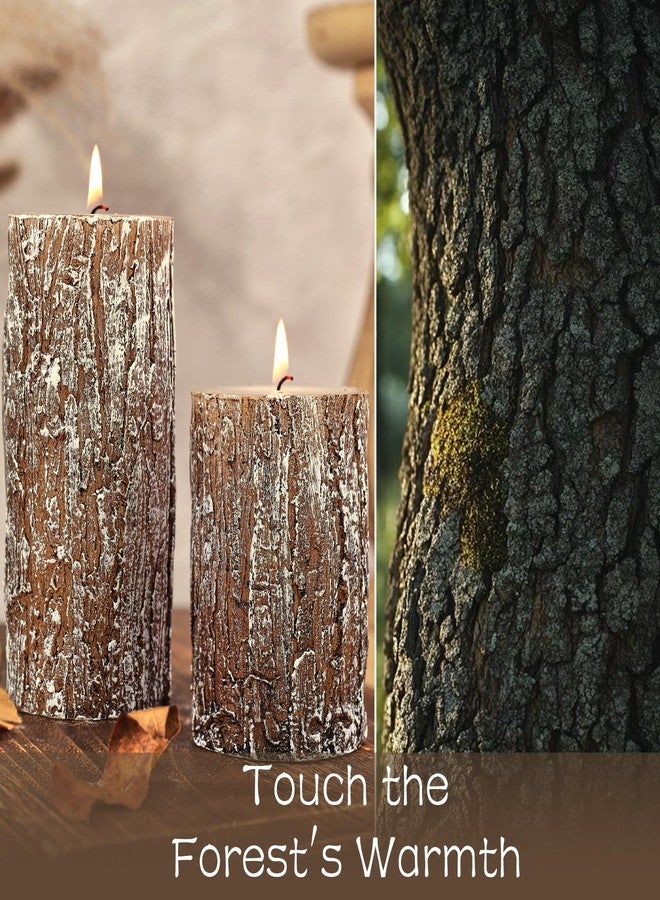 MOSROAD Classic Pine Tree Bark Texture Pillar Candles Set - Real Wax 3 Sizes (4", 5", 6" Tall) Rustic Decor Fireplace Candles, Unscented Woodland Style Pillar Candle for Home, Dining Table, Holiday Decor - Image 2