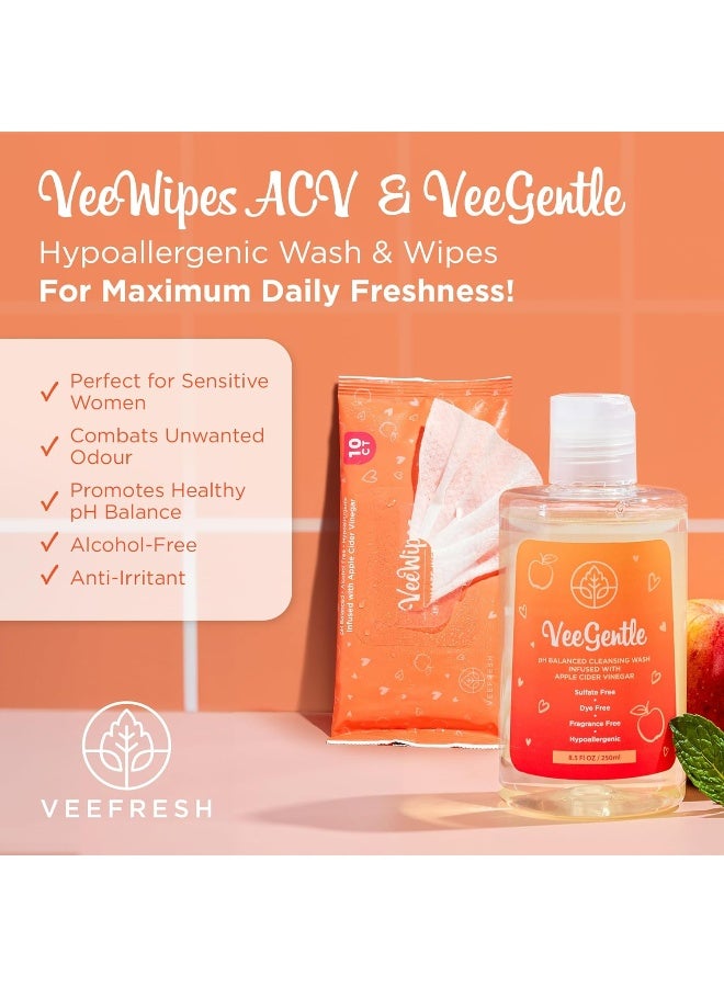 VeeFresh VeeDaily VeeGentle Intimate Wash VeeWipes ACV Sensitive Vee Bundle Apple Cider Vinegar Infused Female Wipes for Women Natural Feminine Wash for Sensitive Vees - Image 2