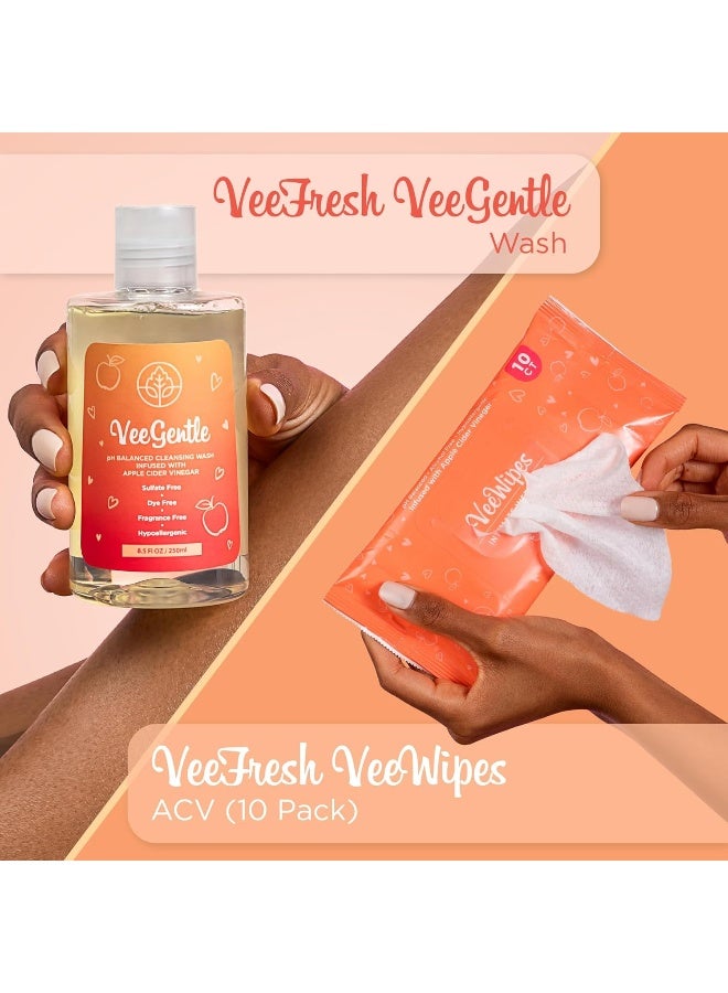 VeeFresh VeeDaily VeeGentle Intimate Wash VeeWipes ACV Sensitive Vee Bundle Apple Cider Vinegar Infused Female Wipes for Women Natural Feminine Wash for Sensitive Vees - Image 3