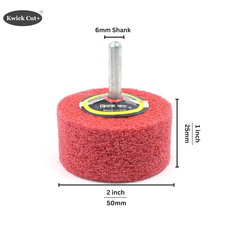 KWICK CUT + + Non-Woven Unitised Abrasive Matt Mop Wheel for Drill 50x25mm (2 inch) with 6mm Shank – Red Surface Conditioning Polishing Buffing Wheel for Metal, Wood, Rust Removal – for Rotary Tools - Image 2