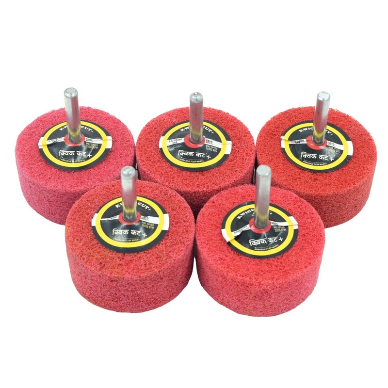 KWICK CUT + + Non-Woven Unitised Abrasive Matt Mop Wheel for Drill 50x25mm (2 inch) with 6mm Shank – Red Surface Conditioning Polishing Buffing Wheel for Metal, Wood, Rust Removal – for Rotary Tools - Image 1