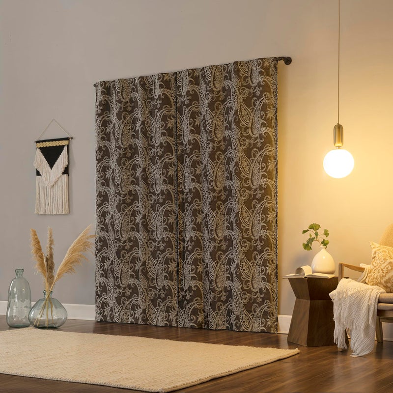Sun Zero Pedra Paisley Embroidery 100% Total Blackout Back Tab Curtain Panel, Chocolate Brown, 40" x 84" (1 Panel) - Image 2