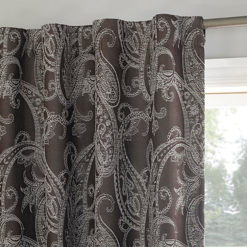 Sun Zero Pedra Paisley Embroidery 100% Total Blackout Back Tab Curtain Panel, Chocolate Brown, 40" x 84" (1 Panel) - Image 1