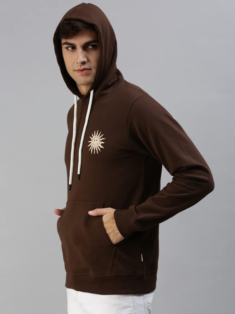 Veirdo Cotton Fleece Regular Fit Hooded Sweatshirt Full Sleeves Treat People with Kindness Back Typography Printed Jumper Brown Sweatshirt for Men/Boys (W_05_Brown_Sun_XXL) - Image 4