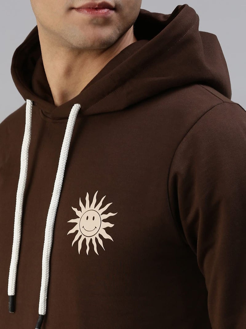Veirdo Cotton Fleece Regular Fit Hooded Sweatshirt Full Sleeves Treat People with Kindness Back Typography Printed Jumper Brown Sweatshirt for Men/Boys (W_05_Brown_Sun_XXL) - Image 5