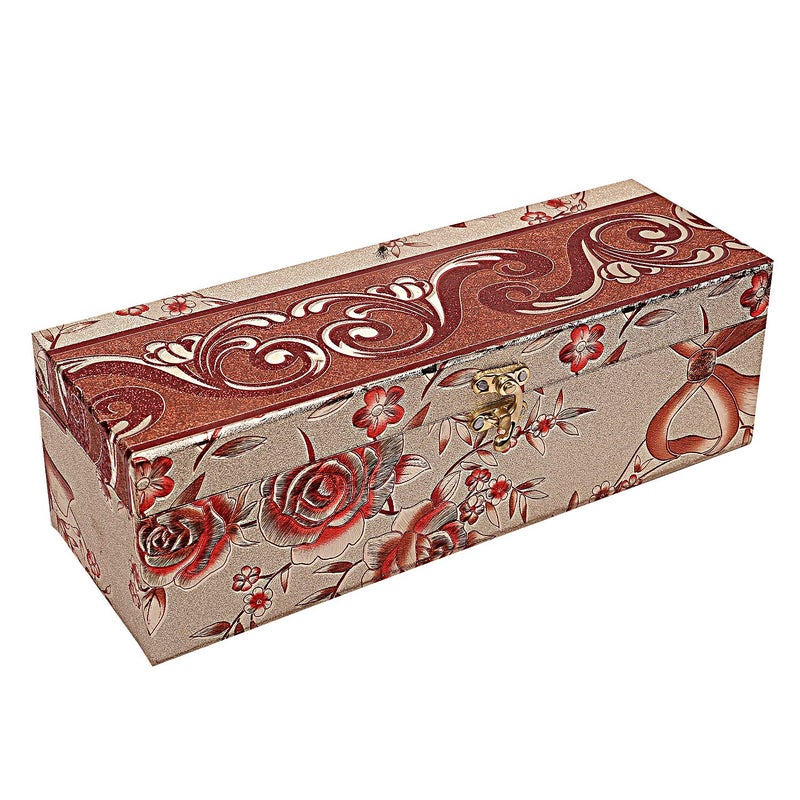 Kuber Industries Kuber Industries Multipurpose Wooden Floral Design 1 Rod Bangle Box/Organizer/Case With Swing Arm Lock (Gold)-47KM0645  - Image 1