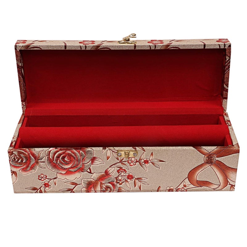 Kuber Industries Kuber Industries Multipurpose Wooden Floral Design 1 Rod Bangle Box/Organizer/Case With Swing Arm Lock (Gold)-47KM0645  - Image 5