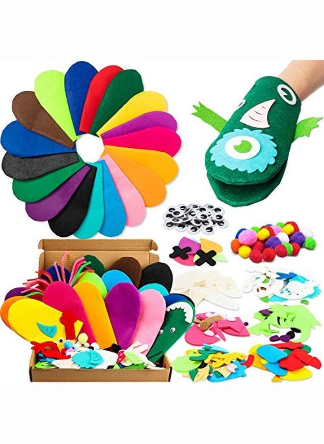 WATINC 18Pcs Hand Puppets Making Kit For Kids Art Craft Felt Sock Monster Puppet Creative Diy Make Your Own Puppets Pipe Cleaners Pompoms Storytelling Role Play Party Supplies Gift For Girls Boys  - Image 1