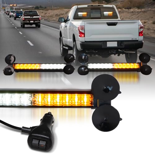 LUMENIX 2x12 Inch LED Traffic Advisor Emergency Strobe Lights Bar Front/Rear Window Windshield 2-in-1 Warning Directional Flashing Lightbar for Construction Vehicles Work Trucks Snowplow- White Amber - Image 1