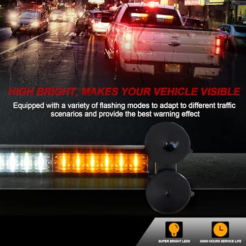 LUMENIX 2x12 Inch LED Traffic Advisor Emergency Strobe Lights Bar Front/Rear Window Windshield 2-in-1 Warning Directional Flashing Lightbar for Construction Vehicles Work Trucks Snowplow- White Amber - Image 3