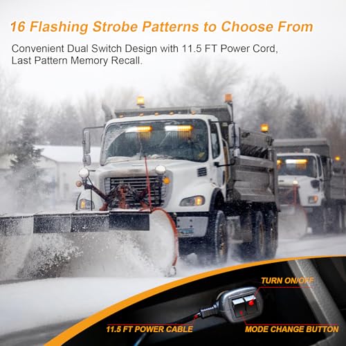 LUMENIX 2x12 Inch LED Traffic Advisor Emergency Strobe Lights Bar Front/Rear Window Windshield 2-in-1 Warning Directional Flashing Lightbar for Construction Vehicles Work Trucks Snowplow- White Amber - Image 4