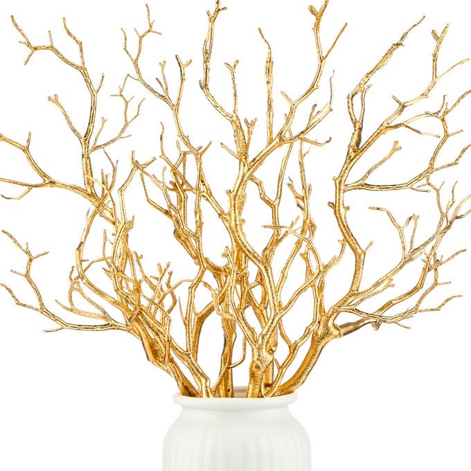 138 INCH SMALL MANZANITA BRANCHES PLASTIC FAUX BRANCHES ARTIFICIAL ANTLER SHAPED TREE BRANCH DECORATIVE PLANT TWIGS FOR HOME WEDDING TABLE CENTERPIECE FESTIVAL DECORSGOLD10 PIECES