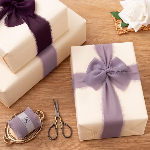 DORIS HOME Pastle Purple Chiffon Ribbon for Flower Bouquet, 2" x21Yd Fabric Ribbon for Gift Wrapping, Handmade Frayed Ribbon for Wedding/Christmas Decorations - Image 5