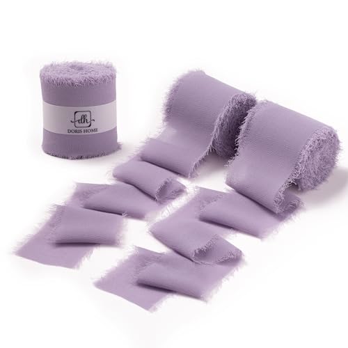 DORIS HOME Pastle Purple Chiffon Ribbon for Flower Bouquet, 2" x21Yd Fabric Ribbon for Gift Wrapping, Handmade Frayed Ribbon for Wedding/Christmas Decorations - Image 1